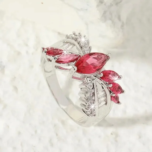 Elegant Red Zircon Ring. Size 8. - Picture 2 of 4